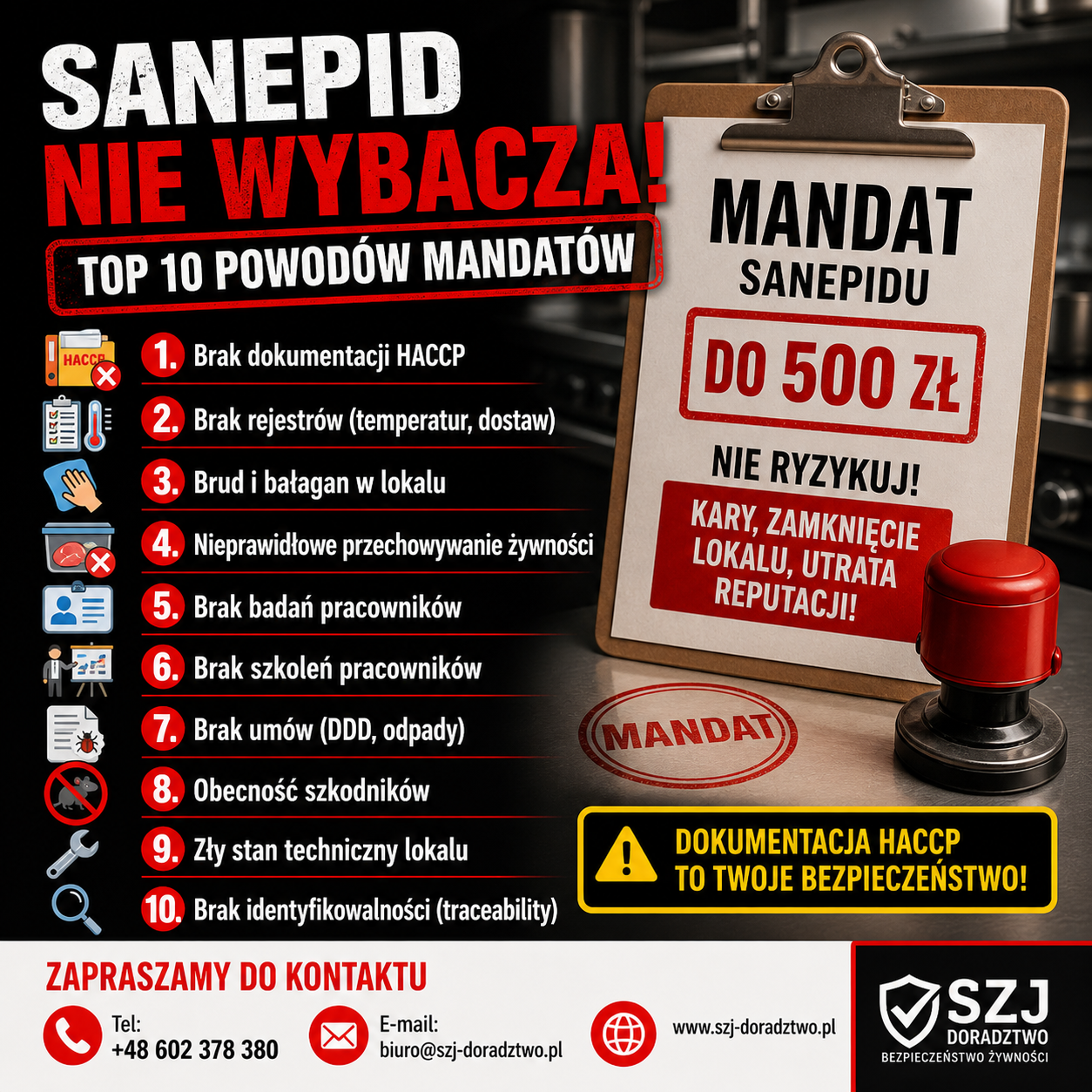 top 10 przyczyn mandatów sanepidu